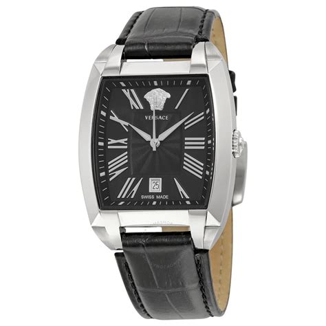 Versace Character Black Dial Black Leather Men's Watch 